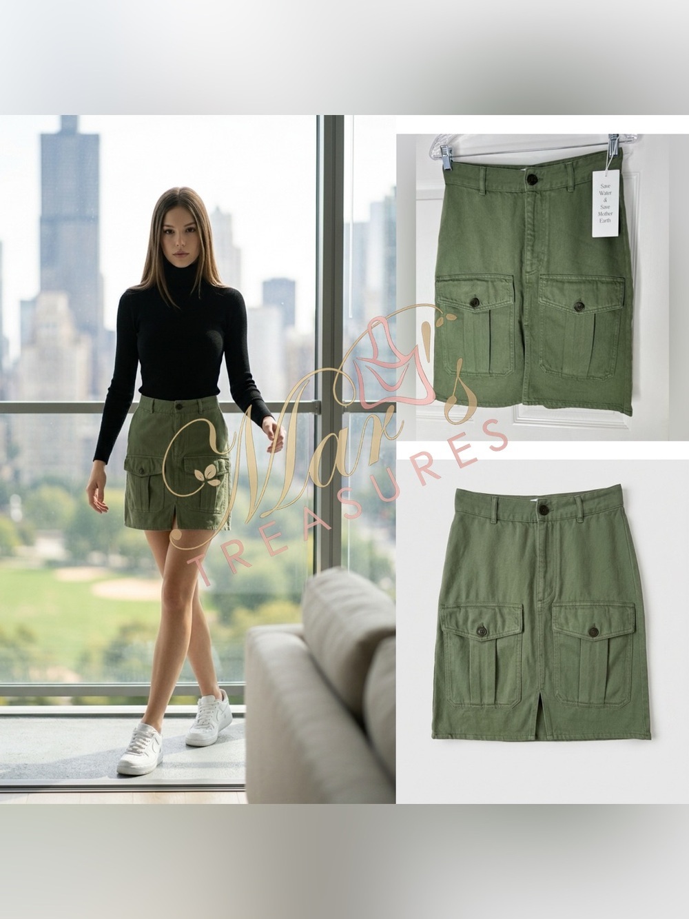 NWT Boyish Cargo Mini Skirt Willow Green Sz 2